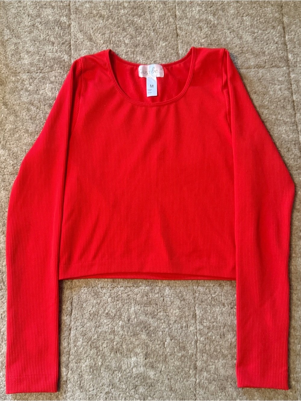 Red Ribbed Long-Sleeve Crop Top